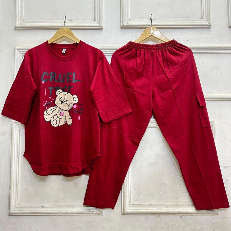 Setcel Kaos Dewasa combet set, Setelan CARGO WANITA , setcel wanita Combed kekinian Atasan Celana Karet pinggang Panjang Kulot 5