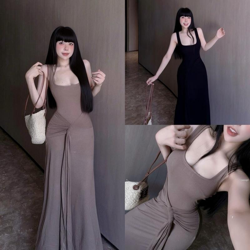 Đầm Body Maxi Dài Ba Lỗ Cổ U Xoắn Eo Cột Dây Nhiều Kiểu Sang Chảnh Tôn Dáng Dài Dành Cho Nữ-H81