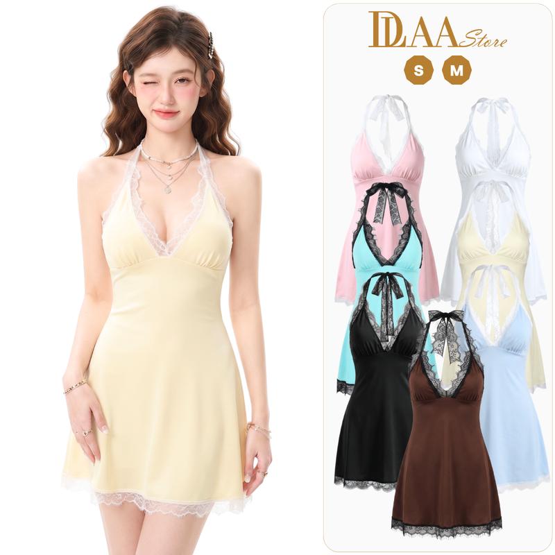 Đầm 2 Dây Thun Dáng Ngắn DaaLaa Store Viền Phối Ren Dáng Ôm D170