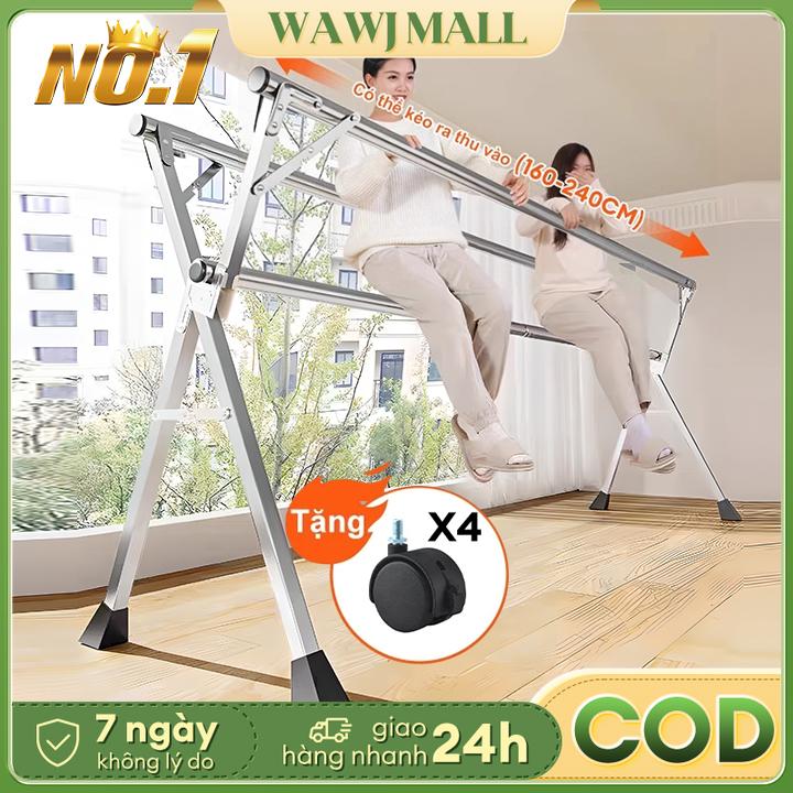 Giàn Phơi Quần Áo Gấp gọn Cây phơi đồ Siêu Bền Phơi quần áo 1.6M~2.4M sào phơi đôi đồ 2 tầng Thông Minh Gấp giá phơi đồ có bánh xe Sẵn có trong nhà và ngoài trời Giá phơi quần áo gấp và kéo giãn