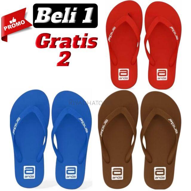 Riyadh Store Beli 1 Gratis 2 Sandal Jepit Casual Pria Wanita Logo Anda Bahan Spons Eva Berkualitas Empuk Nyaman Size 38-43