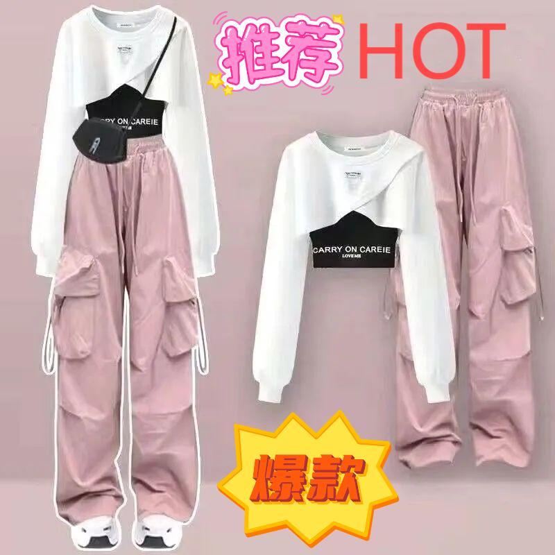 Product Introduction of Dopamine 00 S Cool Salt Girls Handsome Fried Street Overalls Hot Girl Suit Student Clothes Three-Piece Sweater jumpsuit  jeans jumpsuit  jeans Womenswear Lingerie yuki  đồ  bộ Comfort Casual 2