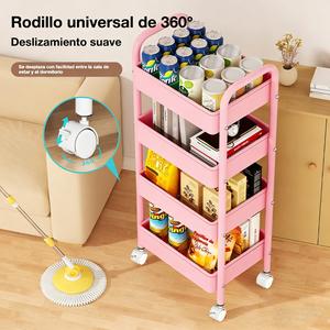 Carro de almacenamiento con ruedas, estantería metálica, carro de almacenamiento con ruedas de varios niveles, carro de almacenamiento multiusos con ruedas de acero. Diseño compacto que ahorra espacio con ruedas giratorias de 360°. Adecuado para uso domés