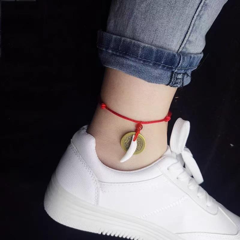 Product Introduction of New personality personality True black dog teeth Red rope anklet bracelet male and female couples anklet baby children's hands 0