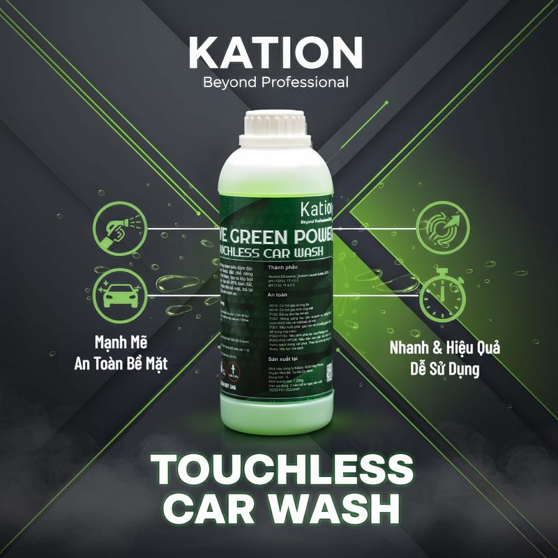 KATION F01 Xà Bông Rửa Xe Không Chạm 1 L – Touchless Car & Truck Wash | Made in VN | Siêu Đậm Đặc Active Green Power – Loại Bỏ 95 % Bùn Đất Dầu Mỡ & Bụi Tĩnh Điện