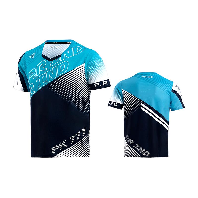 【DRY-FIT STYLE】Kaos Olahraga Badminton Gym Breathable Original PK777 - P.R IND Sports Jersey Training Shirt (Purui/PR) - Tiffany Green Black/Pink/Black White - S-3XL 9