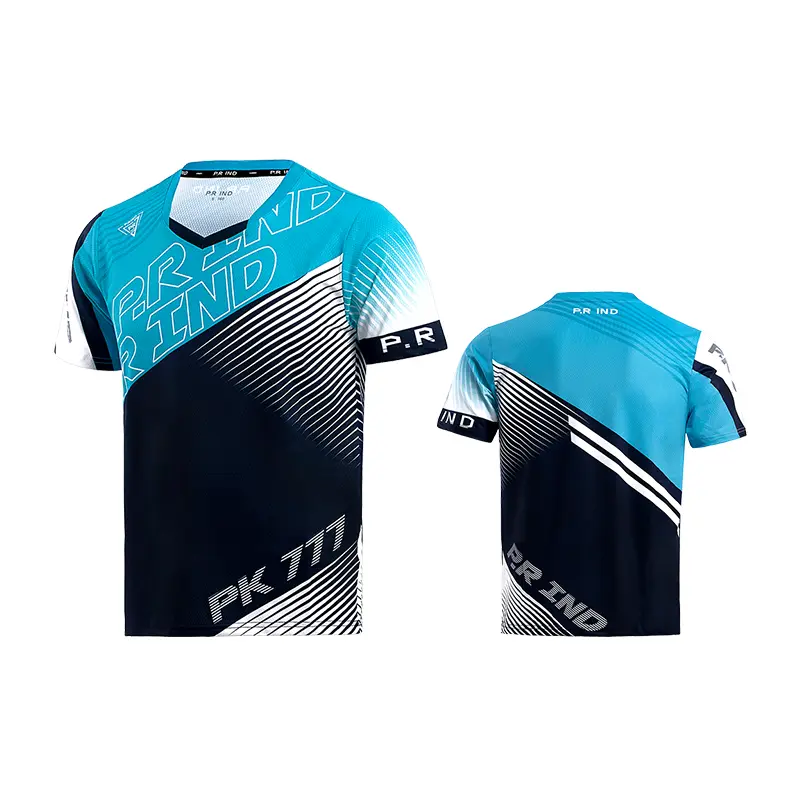【DRY-FIT STYLE】Kaos Olahraga Badminton Gym Breathable Original PK777 - P.R IND Sports Jersey Training Shirt (Purui/PR) - Tiffany Green Black/Pink/Black White - S-3XL 8