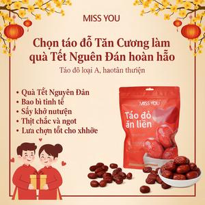 Miss You Táo đỏ Miss You Loại 1 Xuất xứ Tân Cương Phơi khô tự nhiên Không chất phụ gia 500g/túi Táo đỏ tự nhiên mềm ngọt và dai