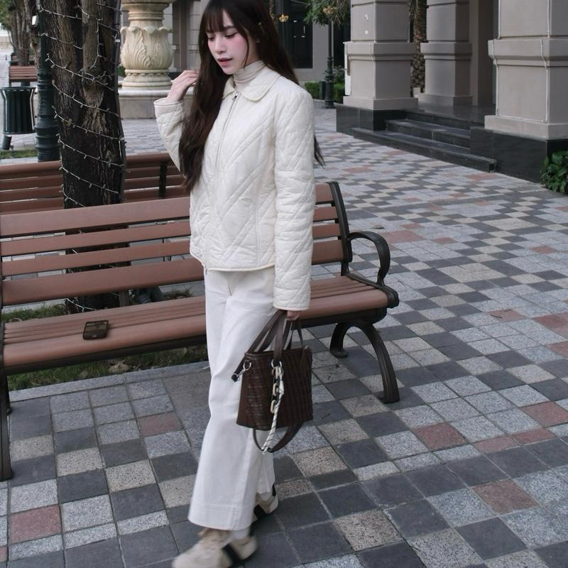 Áo phao Chililuu áo phao trần bông tay dài cổ tròn họa tiết quả trám phong cách Hàn quốc