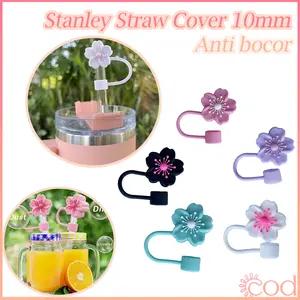 Penutup Tumbler Sedotan 10mm Silikon Reuseable Untuk Stanley Warna Putih Pink Ungu Hijau Hitam Bunga Sakura Anti Debu Cocok Segala Merek Gelas 40oz 20oz