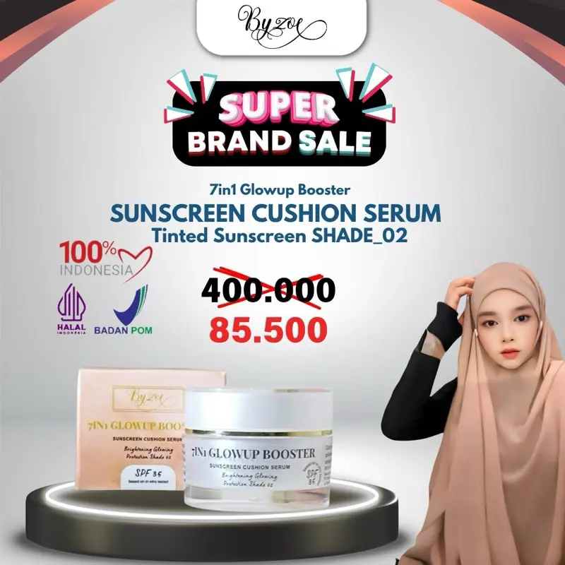 [EKSLUSIF BU OWNER] 7in1 GlowUp + Booster Sunscreen Cushion Serum Brightening Glowing Protection with SPF35PA+++ Copper Peptide, 5Vitamin, 8Hyalu 0