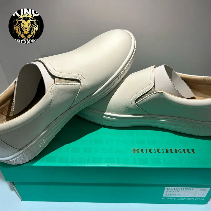 Sepatu Buccheri Slip On Pria - Wanita Tanpa Tali Putih Polos - Flat, Sneakers Shoes 4