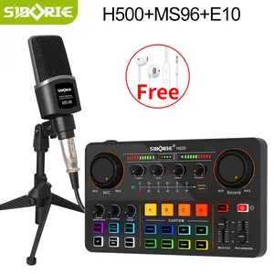 Siborie Soundcard H500+MS96 Mic+E10 Headset Paket Lengkap Set Mixer Bluetooth Sound Card MicroPhone