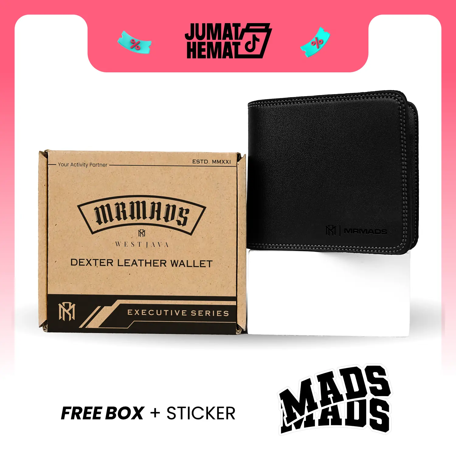 Mr Mads - Dexter Dompet Lipat Pria Bahan Kulit Sintetis PU Leather Short Wallet Hitam Kartu