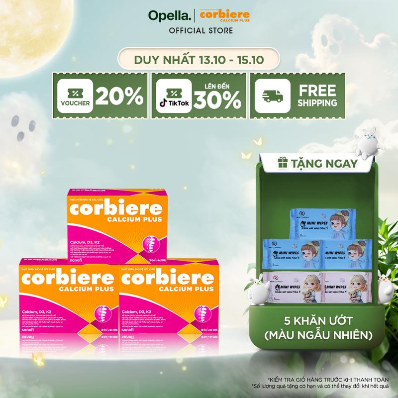 Bộ 3 Thực phẩm bảo vệ sức khỏe Corbiere Calcium Plus Mới - Canxi hữu cơ + D3 + K2
