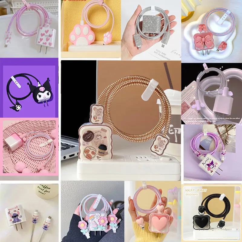 Vỏ Bảo Vệ Bộ Sạc Hoa, Phong Cách Hàn Quốc, Thiết Kế 3D, Tương Thích Với Bộ Sạc 18 / 20W, Ốp Cuộn Dây Trong Suốt, Dụng Cụ Cuộn Dây Cáp, Bảo Vệ Cáp, Tương Thích Với USB / Type C 1