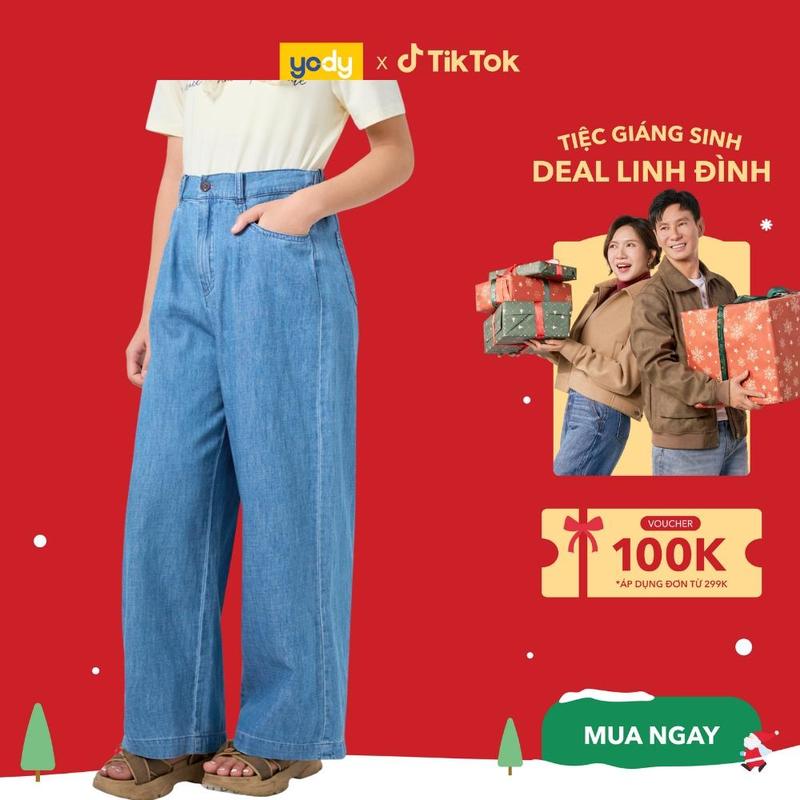  YODY Quần Jeans Bé Gái Ống Rộng Yody Chất Jean Giấy Mềm Mịn Cá Tính GTJE25S009 