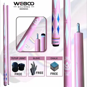WEBOO Stick Billiard Warna Pink Diamond Design 12.5mm  Extention Material Solid Finishing Glossy Premium untuk Akurasi Tinggi