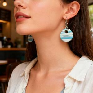 FSJDWHDKY Women's Handmade Blue Texture Earrings Anti-Allergenic 2.5 cm Diameter Ideal for Daily Wear Comes with Gift Boxes jco jewellery hot personalised jewelry nontarnish boyfriend valentines day