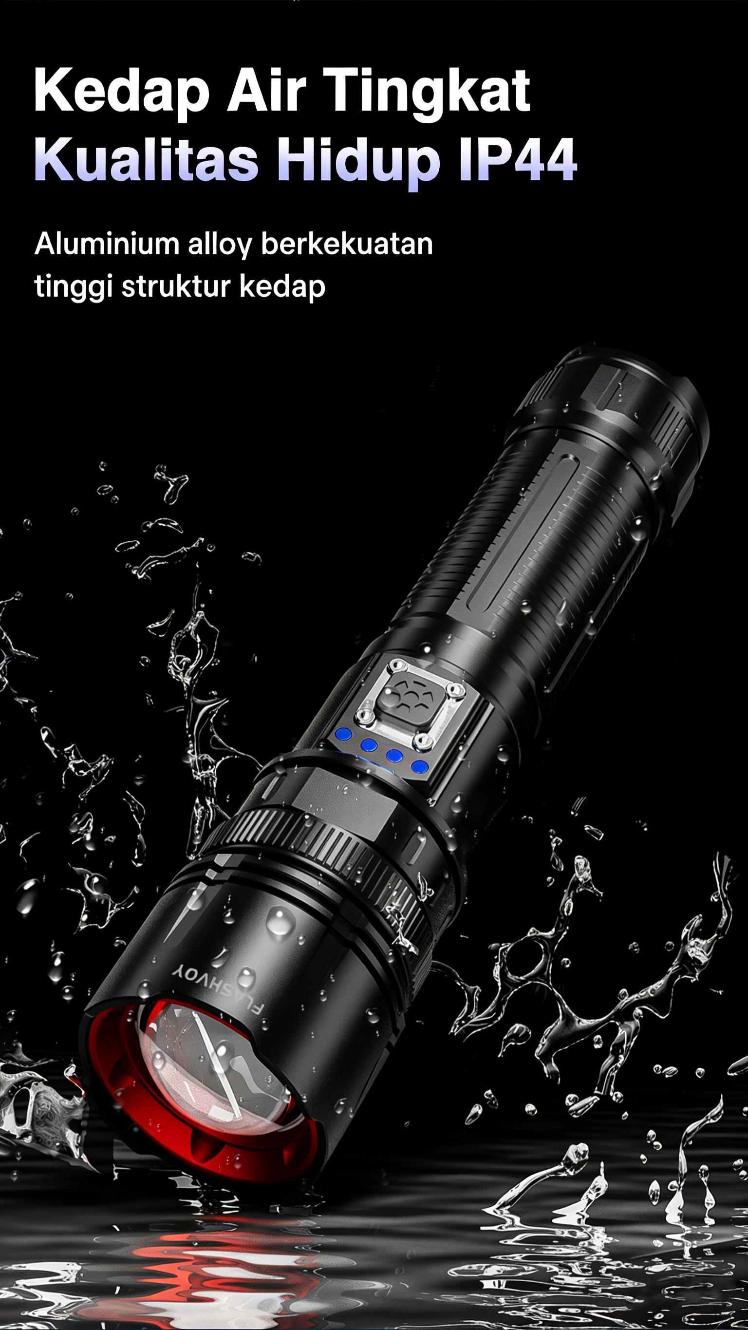 FLASHVOY Senter Laser Putih BF04 Super Terang 1800LM Jarak Jauh 1000M Bisa Zoom Fokus Powerbank 5000mAh Awet 30 Jam Type-C Waterproof IP44 Body Metal Aluminium Senter Polisi Security Outdoor Camping Hiking Original COD Camping