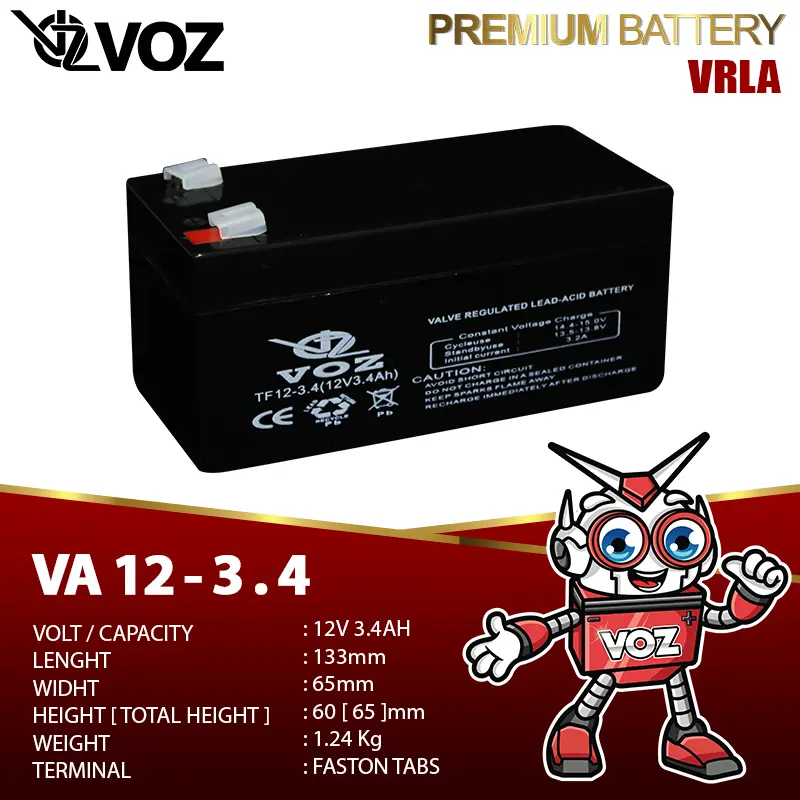 Baterai Solar Panel 12V Voz 12V 3.4 Ah VRLA - Baterai UPS BTS 4