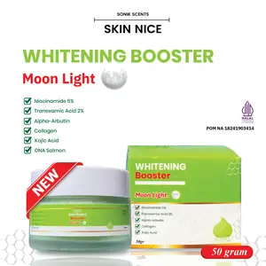 SKIN NICE WHITENING BOOSTER 50/30 Gr Moon light cream Hijau Niacinamide 5%,Tranexamic acid 2 %, Alpha arbutin, Collagen, Kojic acid , Membantu menyamarkan flek Hitam dan mencerahkan Muka, Mencegah tanda tanda penuaan