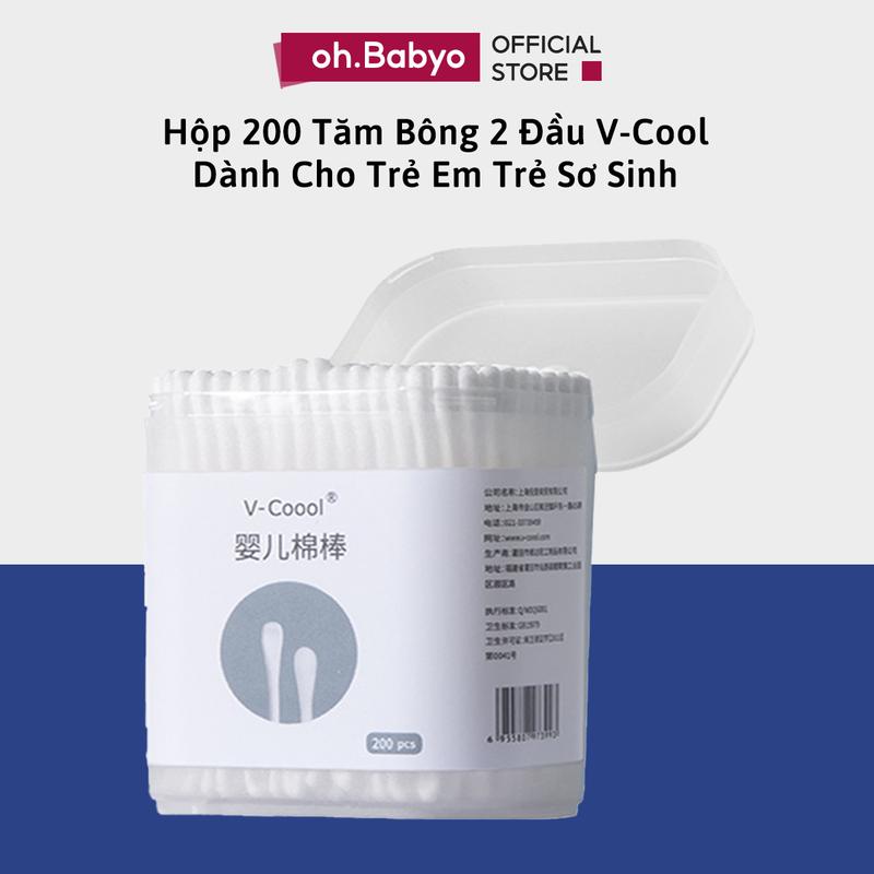Hộp 200 Tăm Bông V-Cool Ngoáy Tai Cho Bé ohBabyo 2 Đầu Kháng Khuẩn Vệ Sinh Tai Mũi Cho Trẻ Em Trẻ Sơ Sinh