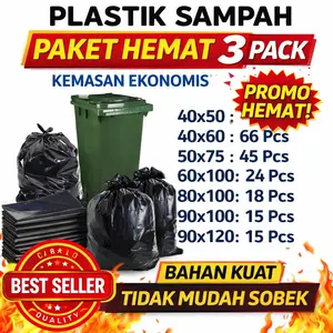 Paket Hemat Plastik Sampah 3 Pack Hitam Besar Ukuran 90X120 - 90X100 - 80X100 - 60X100 - 50X75 - 40X60 - 40X50