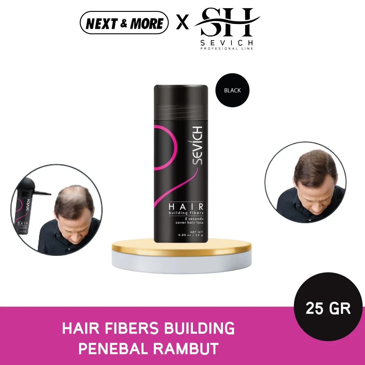 Hair Fiber Perfectly Bubuk Penebal Pembuat Rambut Instant Cepat Menutupi Kebotakan Sevich Original