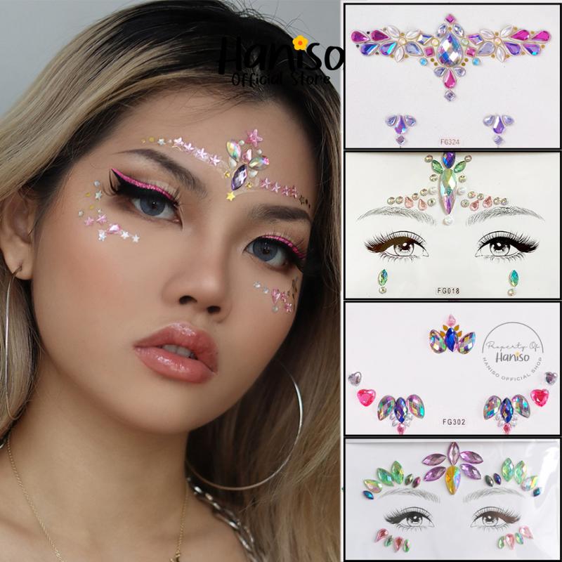 Face Crystal Sticker Face Gems Rhinestones 3D Face Crystal Sticker Wajah Face Art - Shop ...