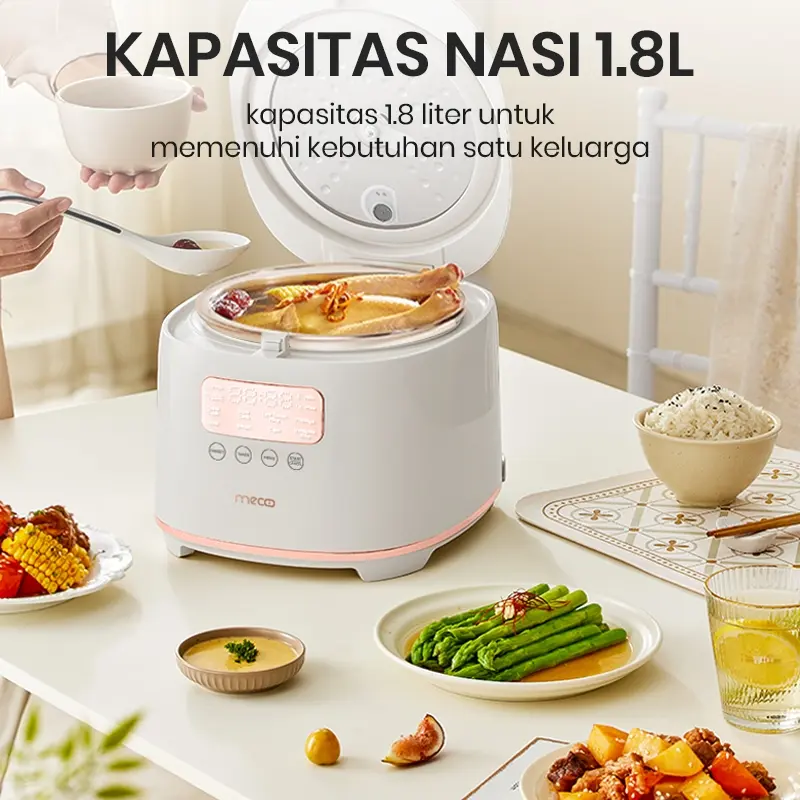 Mecoo Aesthetic Rice Cooker Pink Low Carbo Low Sugar Ceramic Coated Teflon Free 400 Low Watt 1.5L Digital Hemat Listrik & Anti Jeglek | Rice Cooker Mecoo Low Carbo 5