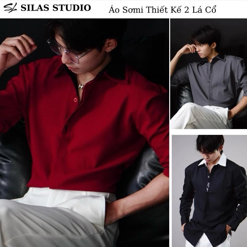 (Form Tôn Vai) Áo Sơ mi SILAS Ver2 Thêu Tà 2 Lớp Cổ Cotton Chéo Menswear Form Rộng Tôn Vai Chiết Eo Nam