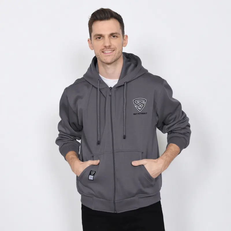 SKY STREET Hoodie Sweater Zipper Jacket Resleting Logo Bordir 280 Gramasi  Tebal Lembut unisex Charchoal XXL