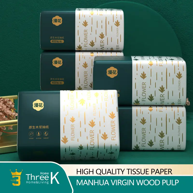 Manhua High Quality Virgin Wood Pulp Tissue Paper Pack - 400 Sheets, Unscented, Eco-Friendly, Recyclable, Water Absorbent Napkin