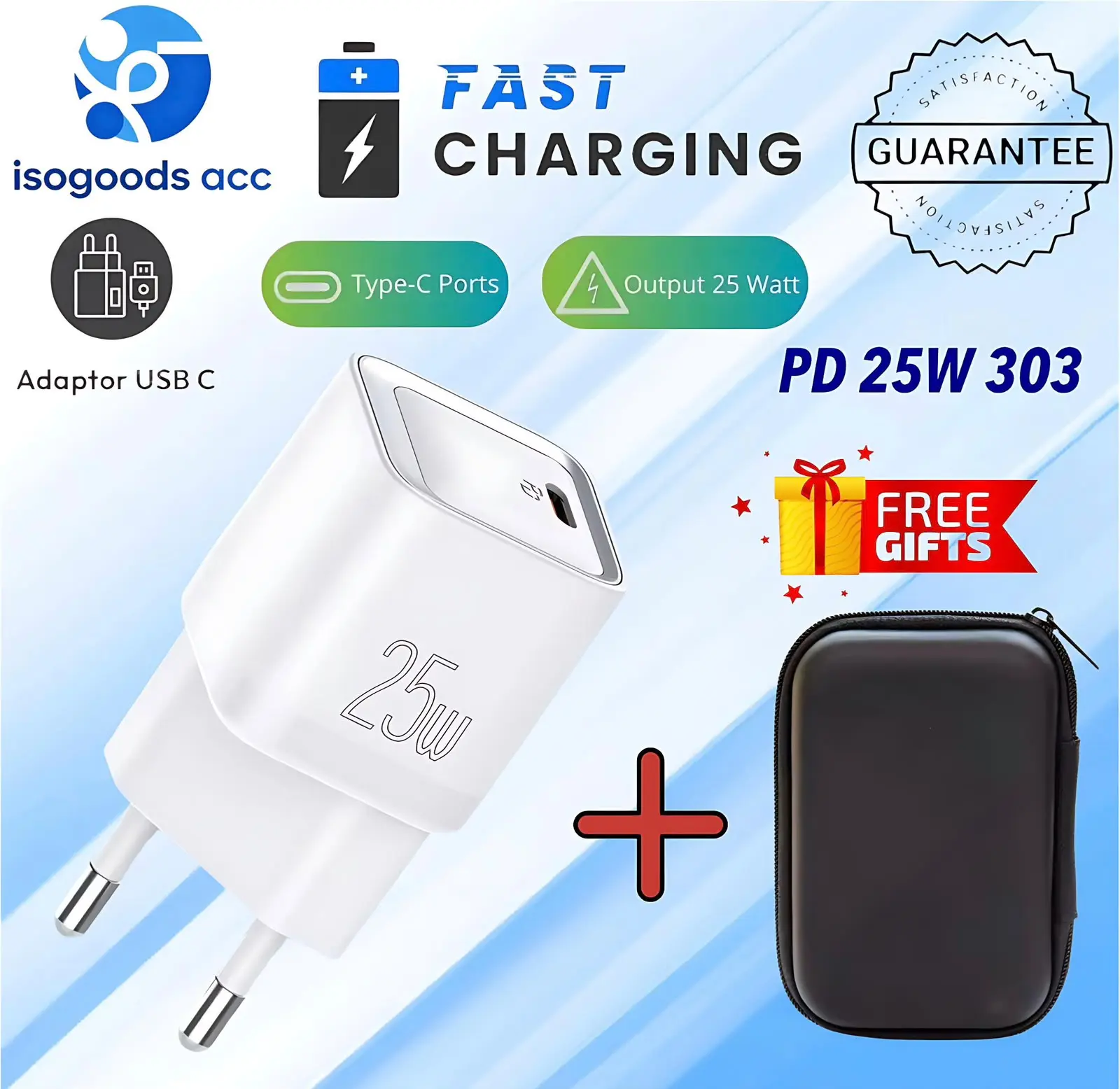 IGA303 - Adaptor / Batok Kepala Casan 303 PD 25W Universal Power Adaptor Usb Type C Support Fast Charging