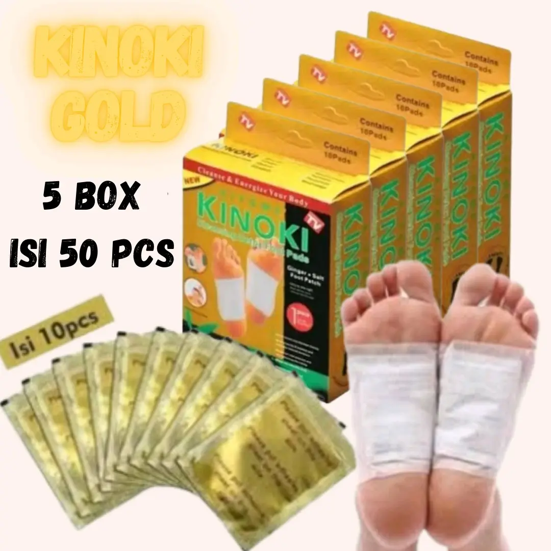 PROMO Paket 5 Box isi 50 PCS Kinoki Gold Detox Foot Pads Koyo Penyerap Racun Dalam Tubuh Secara Alami bakul kosmetik