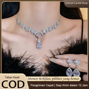 Set Kalung & Anting Zirkonia Berkilau – Set Perhiasan Elegan untuk Pesta, Cocok Jadi Hadiah untuk Pacar Perempuan, COD​