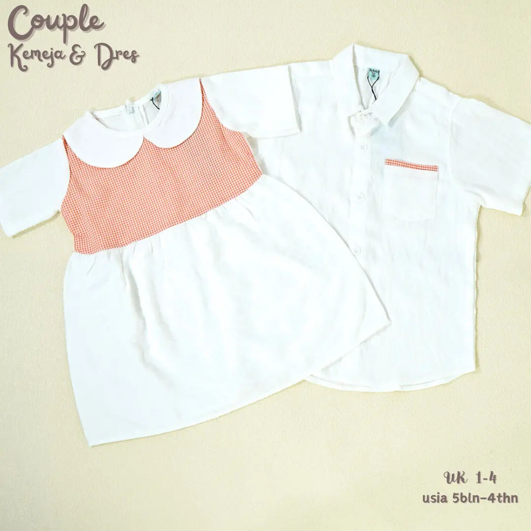 Couple Kemeja & Dress Anak Motif Garis Garis Kelvin Kids Panjang Pendek