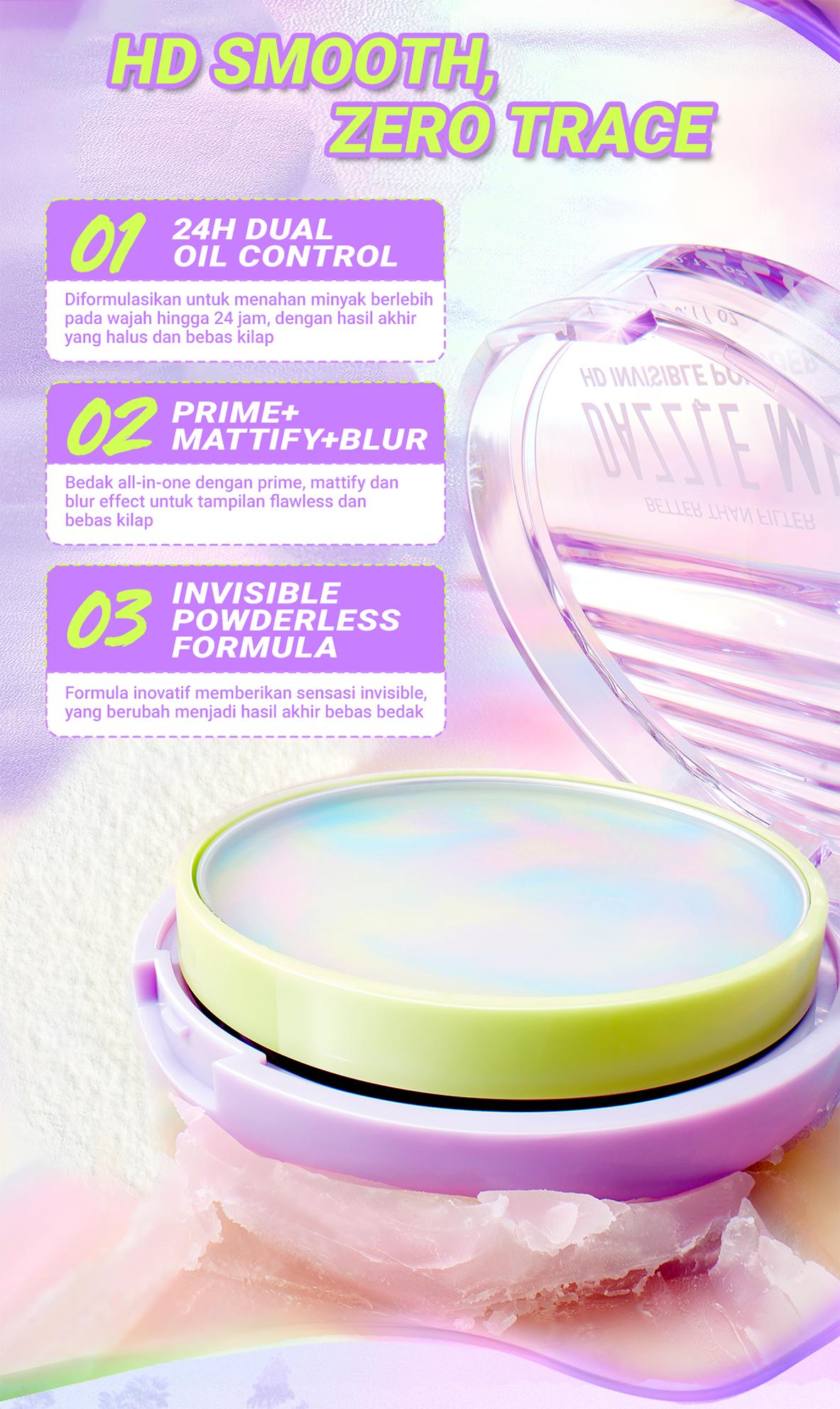 [LIMITED OFFER] DAZZLE ME Better Than Filter HD Invisible Powder Loose Powder Oil Control Bedak Tabur Tahan Lama Bedak Padat Ringan Menahan Minyak Seharian