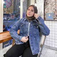 Gambar JINISO Jaket Jeans Oversize Vintage Blue Acid jaket cewek - All Size Unisex dari JINISO JEANS Kota Administrasi Jakarta Utara 5 Tokopedia
