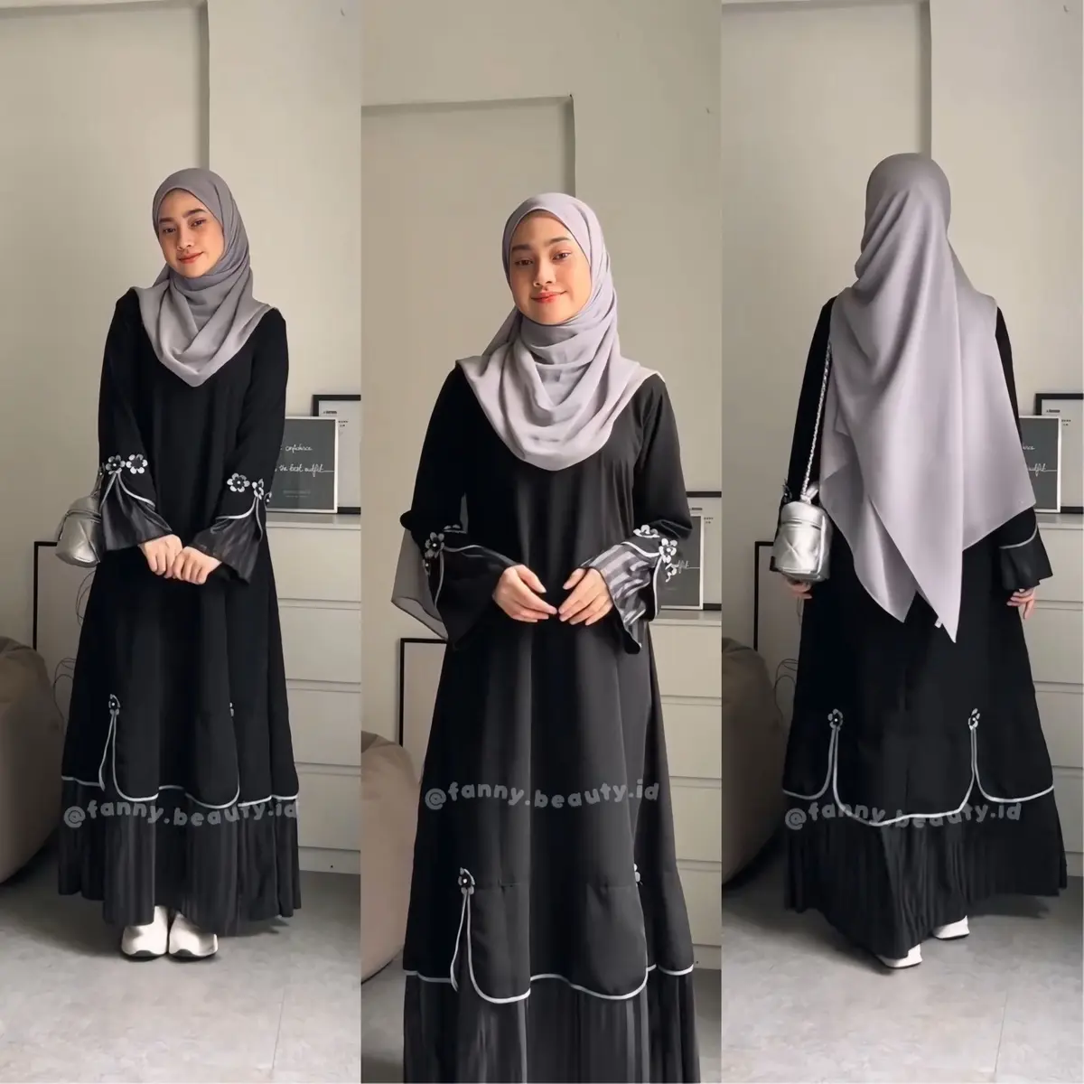 Yesha Flowers Abaya by fanny.beauty.id  Kombinasi Satin Polos  Mewah  Dress  Gamis  Wanita Muslim Bunga  Cantik