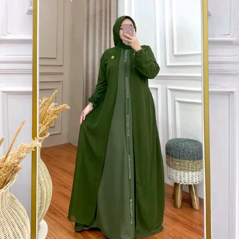 Gamis Set Hijab Terbaru Termurah | Gamis Viral Terlaris | Crinkle Kombinasi Ceruty | Gamis lebaran 2024 Muslim Cantik Syari Nyaman Panjang Wanita Formal Simple Dress Mewah 3