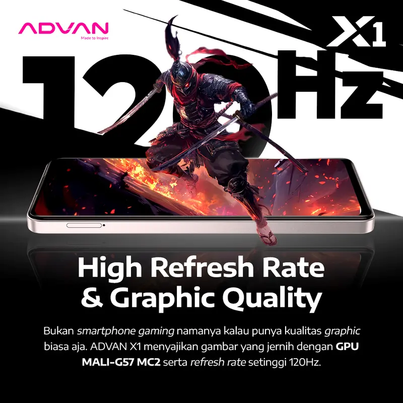 [Exclusive Baim Wong] ADVAN X1 Mediatek Helio G100 8GB+8GB/128GB High Refresh Rate 120Hz IPS FHD+ Sony 64MP Big Battery 5000mAh AI Camera UFS 2.2 NFC Fingerprint Android 14 Gaming Smartphone Handphone Fast Charging 4