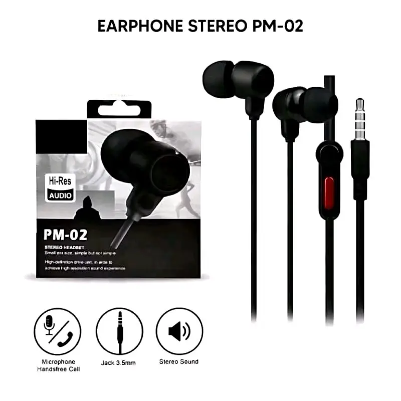 Headset Handsfree PM-02 Stereo Earphones In Ear Stereo Headphone Xtra Bass 0