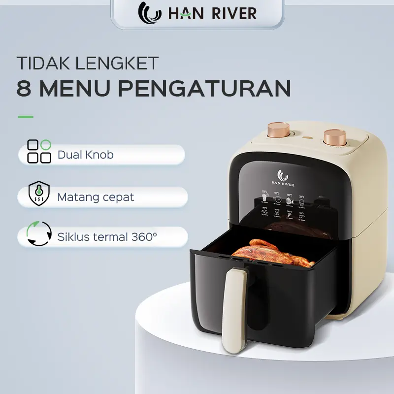 【EXCLUSIVE nisafauziah910】HAN RIVER Air Fryer 4.2L Multifungsi Wajan Anti Lengket Bebas Minyak Low Watt 800 Watt Airfryer 0