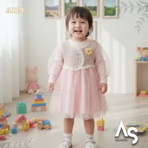 Alafastore A119 Dress Anak Perempuan Import Warna Pink & Putih Size 1-4 Tahun Gaun Tutu Cantik Lengan Panjang Bahan Lembut Berkualitas Tinggi Cocok Untuk Pesta Fashion Best Seller Bayi Katun
