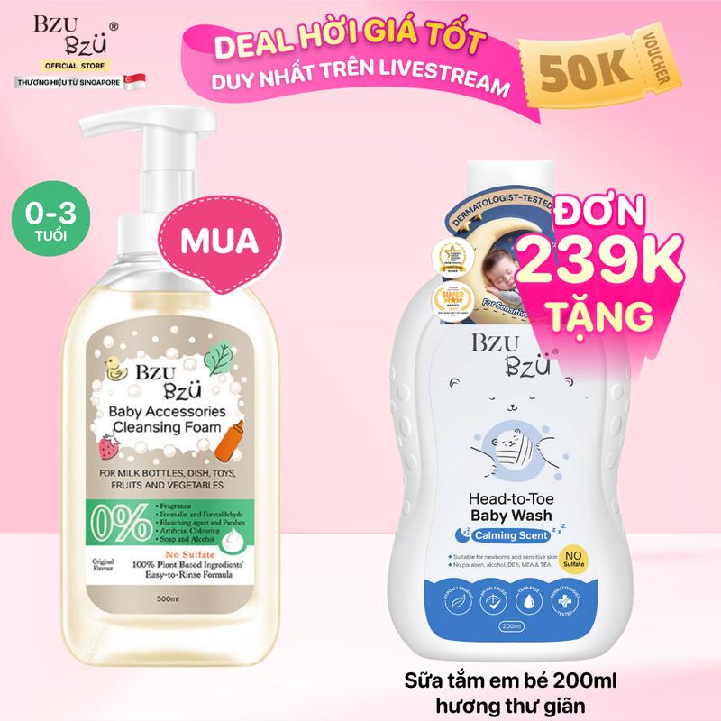  Nước Rửa Bình Sữa Và Đồ Dùng Em Bé BZU BZU Baby Accessories Cleansing Foam Chai 500ml Hương Tự Nhiên 