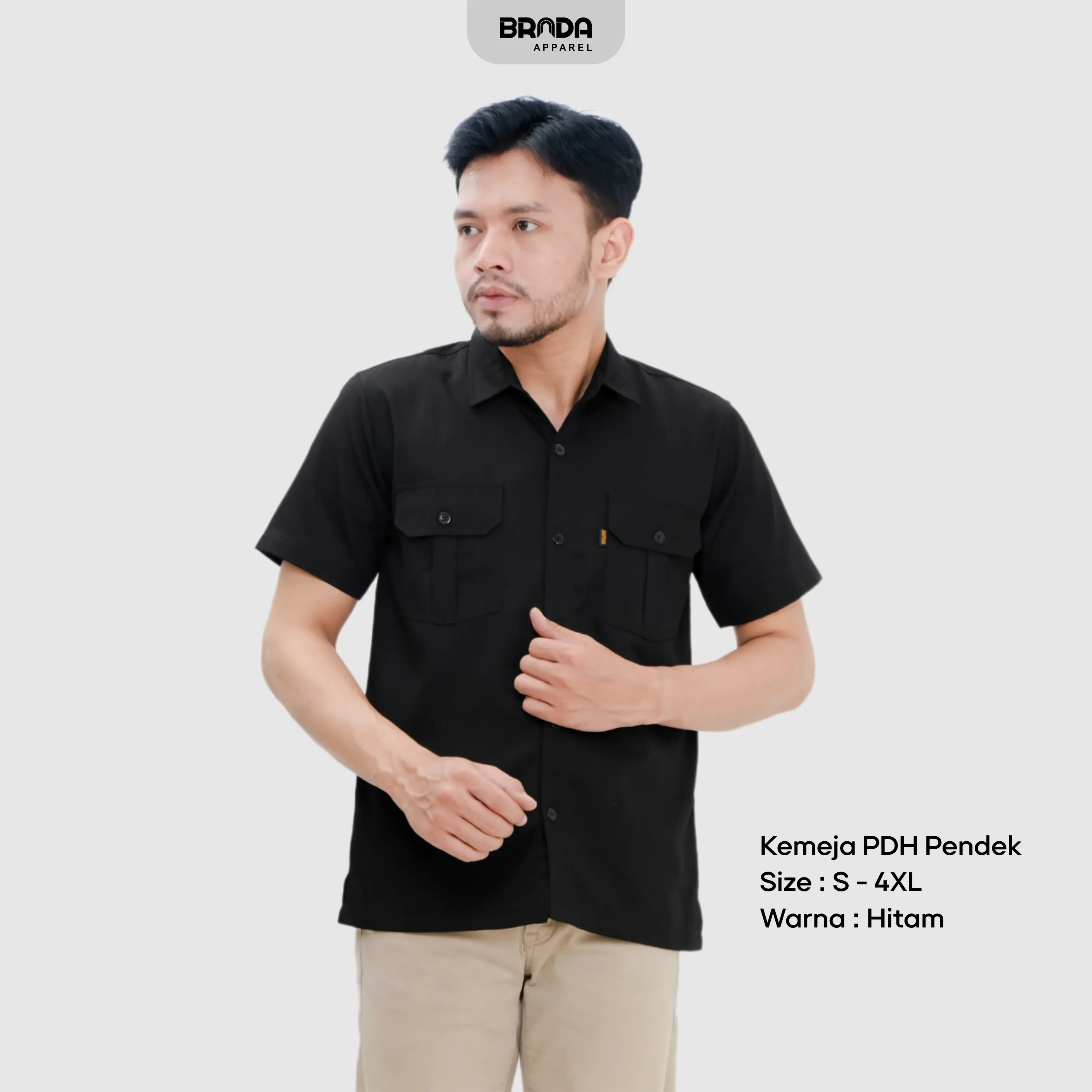 Kemeja Drill Pendek / Kemeja Kantor PDH PDL Pendek - Hitam