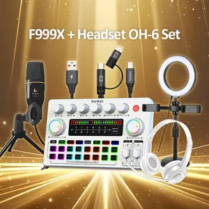 Bonkyo SoundCard F999X Paket Streaming Lengkap: Sound Card, Mikrofon M990, 2in1 OTG Cable, Headset OH06, Lampu Pengisi IPO | Cocok untuk Penyanyi TikTok, Streaming Game & Rekaman