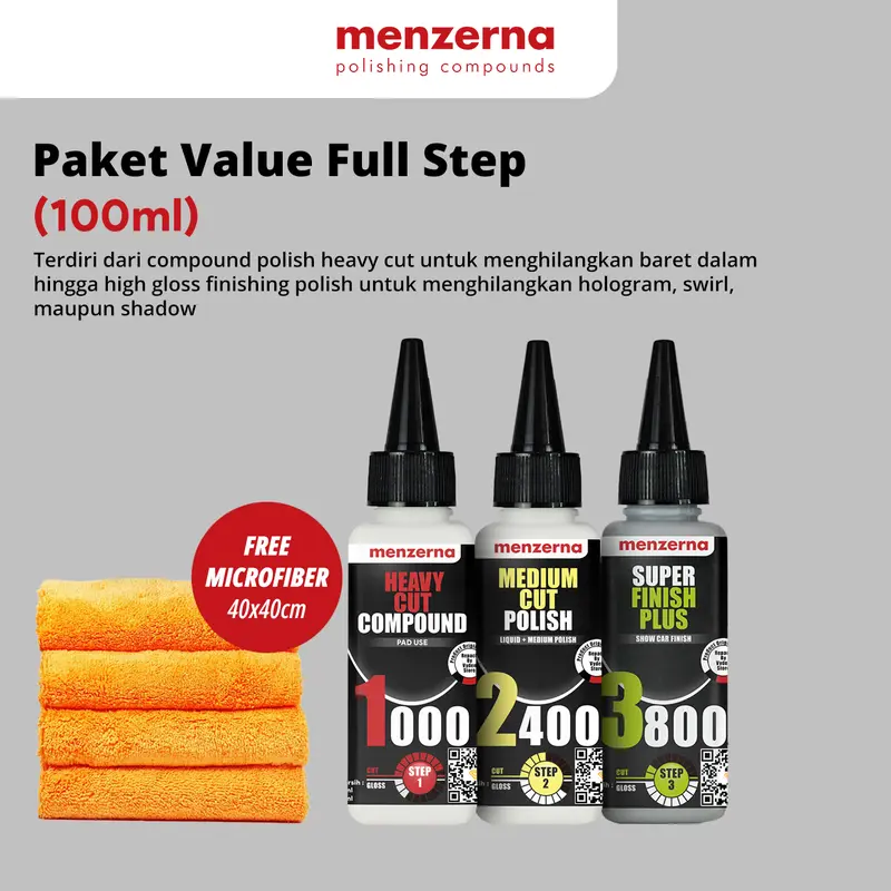 Pengkilap Body Motor Mobil MENZERNA Combo 50ml Paket Komplit Ecer Kompon Kasar Medium Halus Wax Sealant Kilap Permanen Waterbased CoatingCoating 3